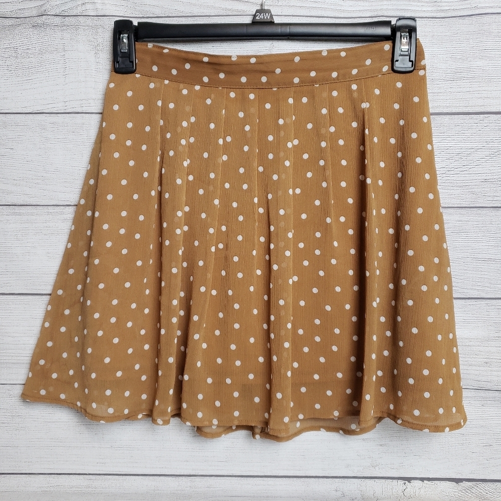 Old Navy Pleated Tan White Polka Dot Skirt Women's XS‎